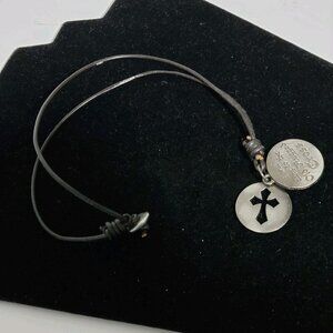 Old Rugged Cross Necklace NWOT Unisex Leather Cord Double Pendant Rustic